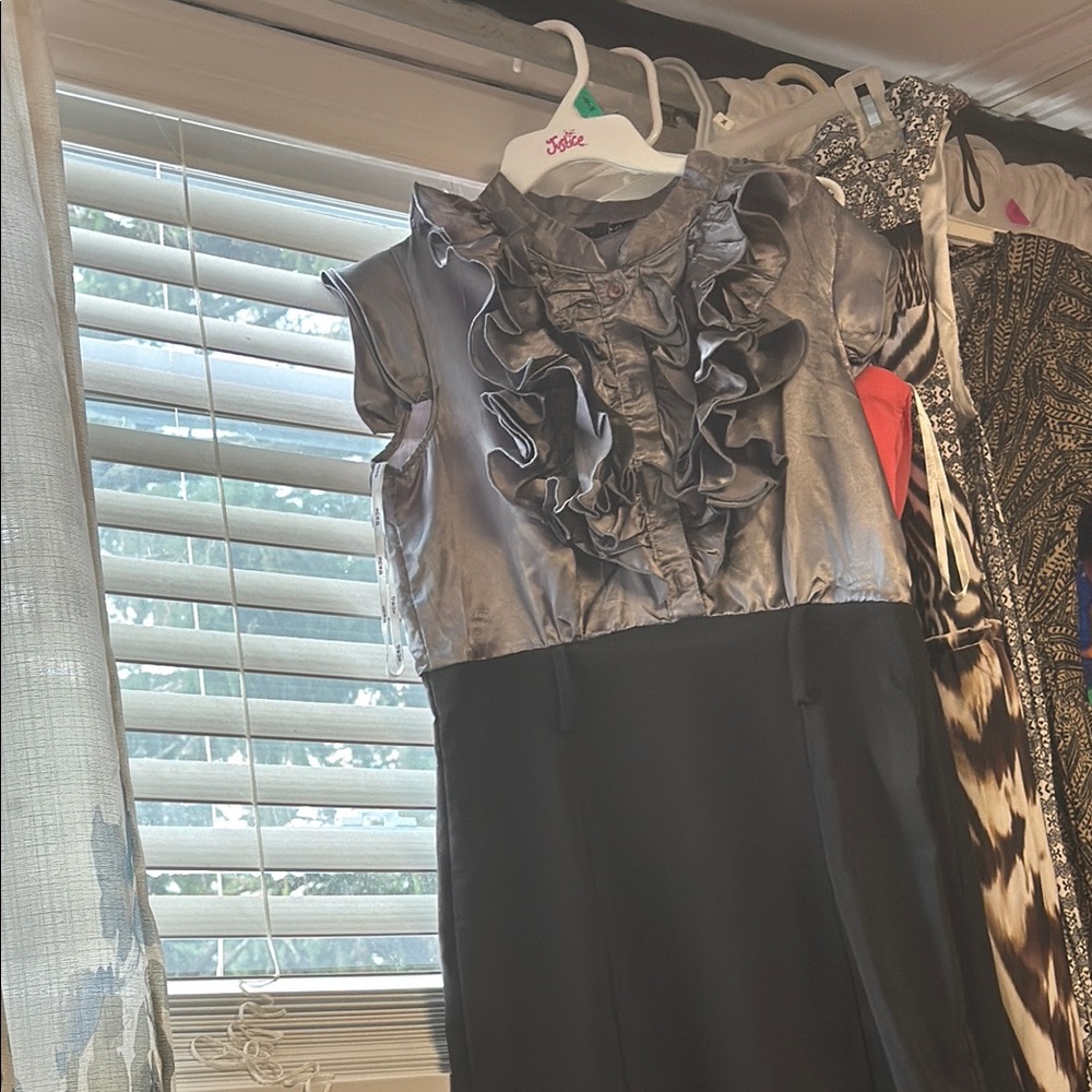 Leatherock Gray and Black Ruffled Dress